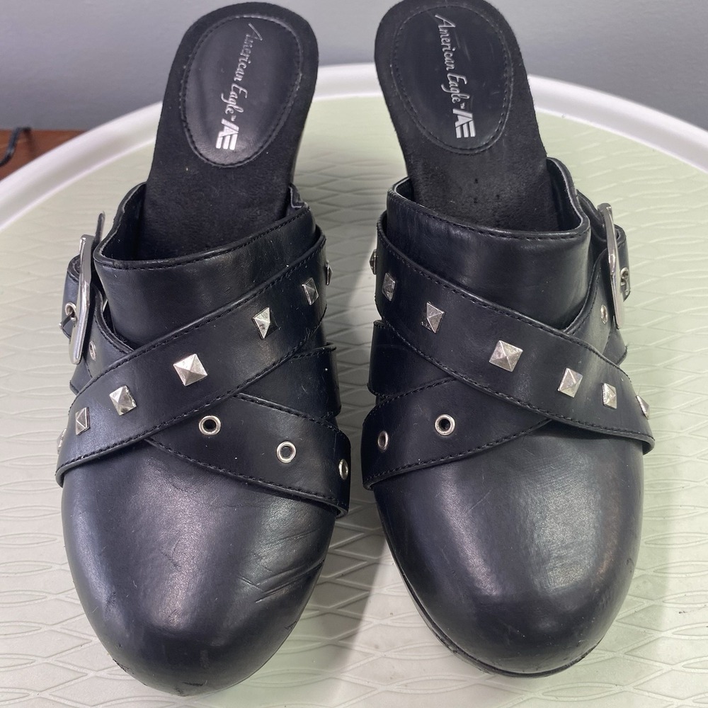 American Eagle Outfitters Black Platform Shoes with Silver Accents